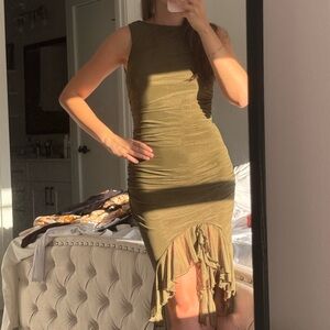 Elegant Olive Green Sleeveless Dress